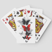 Vliegende Zwarte en Rode Morpho Vlinders Pokerkaarten (Achterkant)