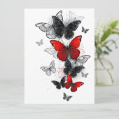 Vliegende Zwarte en Rode Morpho Vlinders Save The Date (Staand voorkant)