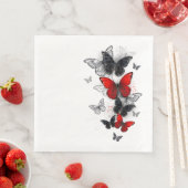 Vliegende Zwarte en Rode Morpho Vlinders Servet (Insitu)