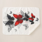 Vliegende zwarte en rode Morpho-vlinders Sherpa Deken (Voorkant (horizontaal))