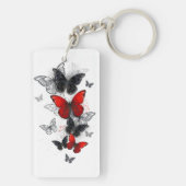 Vliegende zwarte en rode Morpho-vlinders Sleutelhanger (achterkant)