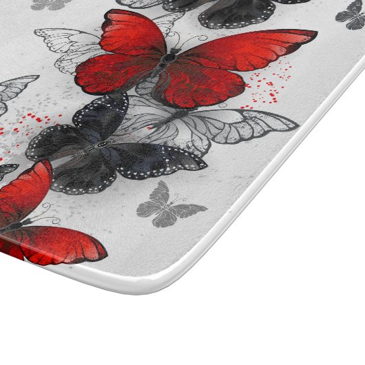 Vliegende Zwarte en Rode Morpho Vlinders Snijplank (Hoek)