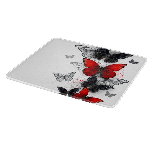 Vliegende Zwarte en Rode Morpho Vlinders Snijplank (Hoek)