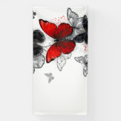 Vliegende zwarte en rode Morpho-vlinders Spandoek (Verticaal)