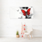Vliegende zwarte en rode Morpho-vlinders Spandoek (Insitu)