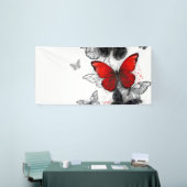 Vliegende zwarte en rode Morpho-vlinders Spandoek (Beurs)