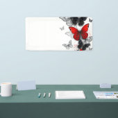 Vliegende zwarte en rode Morpho-vlinders Spandoek (Beurs)
