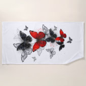 Vliegende Zwarte en Rode Morpho Vlinders Strandlaken (Voorkant)