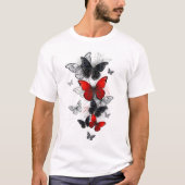 Vliegende Zwarte en Rode Morpho Vlinders T-shirt (Voorkant)