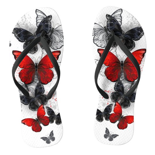 Vliegende zwarte en rode Morpho-vlinders Teenslippers (Voetbed)
