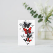 Vliegende Zwarte en Rode Morpho Vlinders Visitekaartje (Staand voorkant)