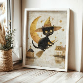  Vliegende Zwarte Kat Schilderen Halloween Moon Poster