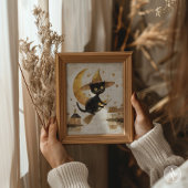  Vliegende Zwarte Kat Schilderen Halloween Moon Poster