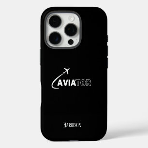 Vliegenier & Vliegtuig,Minimalistisch,Initiaal Mon iPhone 16 Pro Hoesje