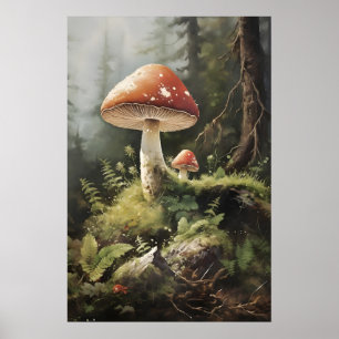 Vliegenzwam Paddenstoelen Print, Bos Paddenstoel I Poster