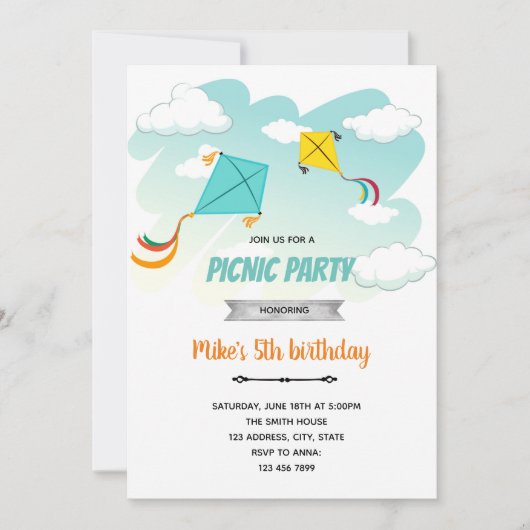 Vlieger verjaardagsfeest uitnodiging (Voorkant)