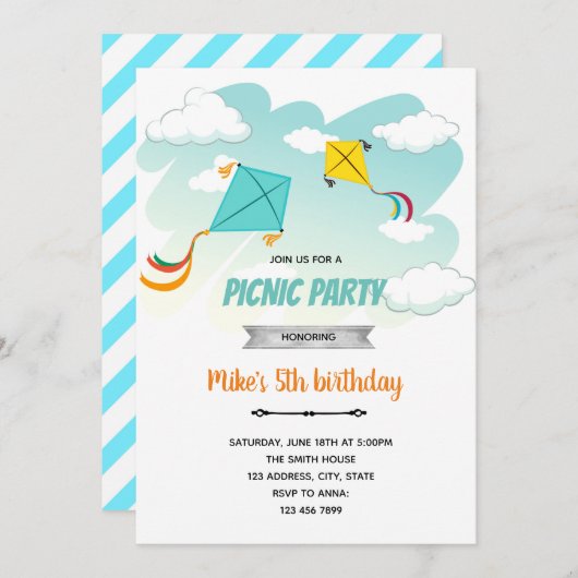 Vlieger verjaardagsfeest uitnodiging (Voorkant / Achterkant)