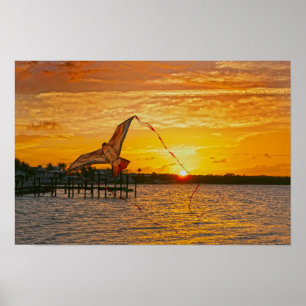 Vlieger vliegen bij Key Largo zonsondergang Poster