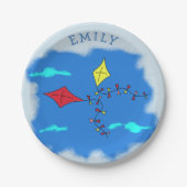 Vliegers in de blauwe lucht Naam Papieren Bordje (Voorkant)