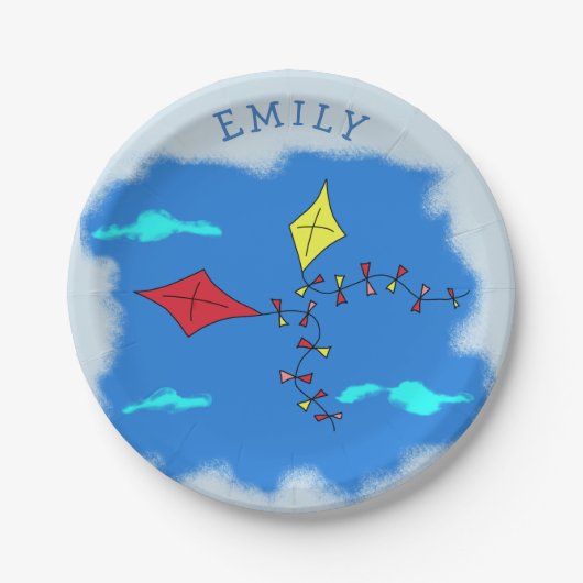 Vliegers in de blauwe lucht Naam Papieren Bordje (Voorkant)