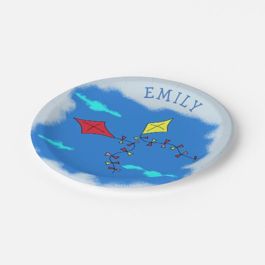 Vliegers in de blauwe lucht Naam Papieren Bordje (Gekanteld)