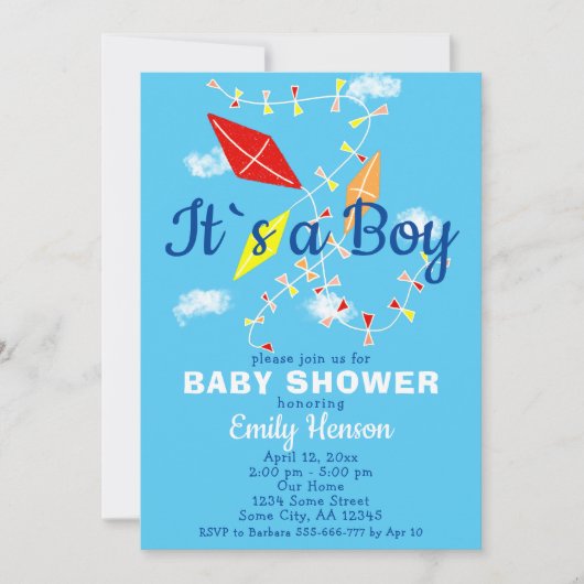 Vliegers in de lucht Het is een Boy Baby shower Ui Kaart (Voorkant)