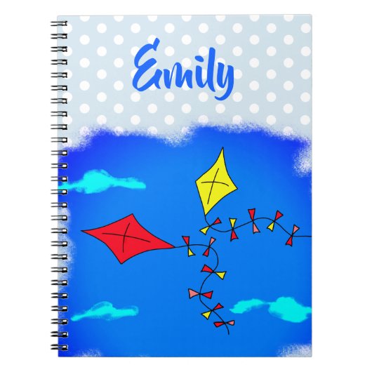 Vliegers in de lucht tekenen kids naam notitieboek (Voorkant)