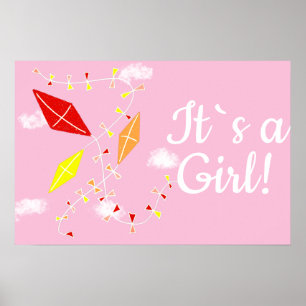 Vliegers in de Roze Lucht Het is een Meisje Baby B Poster