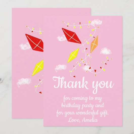 Vliegers in de roze lucht meisje verjaardag bedankkaart (Voorkant / Achterkant)