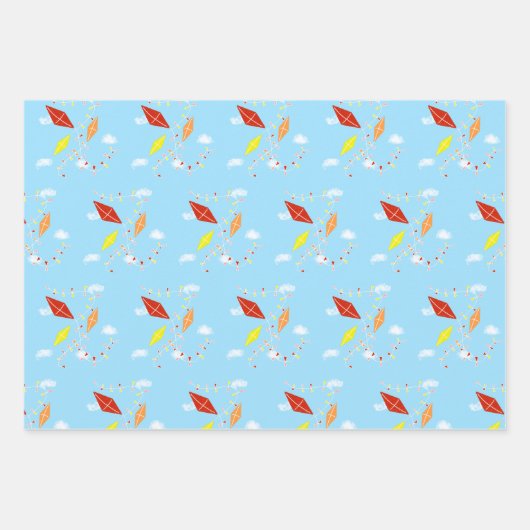 Vliegers in de Sky Blue Pattern Kinder Inpakpapier Vel (Voorkant 2)