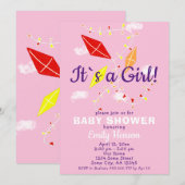 Vliegers in Pink Sky Het is een meisje Baby shower Kaart (Voorkant / Achterkant)