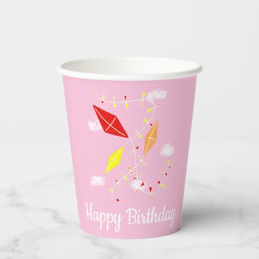 Vliegers in Roze Hemel Meisje Verjaardagsfeestje Papieren Bekers (Achterkant)