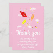 Vliegers in Roze Lucht Meisje Verjaardag Bedankkaart (Voorkant / Achterkant)