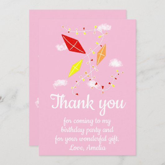 Vliegers in Roze Lucht Meisje Verjaardag Bedankkaart (Voorkant / Achterkant)