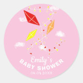 Vliegers in Sky Roze Meisje Baby shower Ronde Sticker (Voorkant)