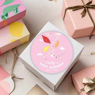 Vliegers in Sky Roze Meisje Baby shower Ronde Sticker