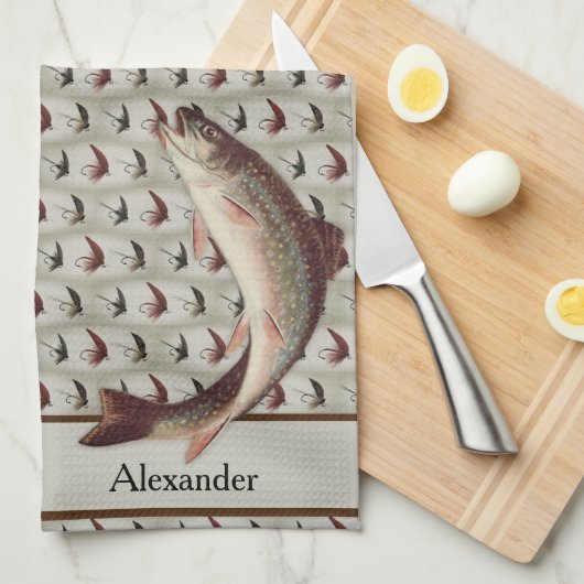 Vlieghanddoek met  vliegen regenboogforel theedoek (Quarter Fold)