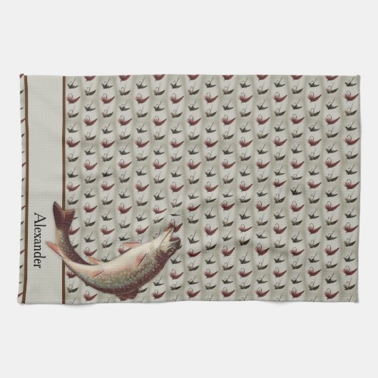 Vlieghanddoek met  vliegen regenboogforel theedoek (Horizontaal)