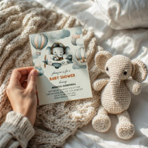 Vlieghoog Olifant Baby Shower Uitnodiging