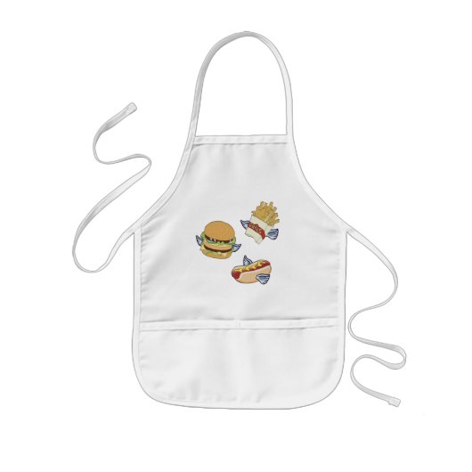 Vlieglunch: hotdog, friet & hamburger kinder schort (Voorkant)