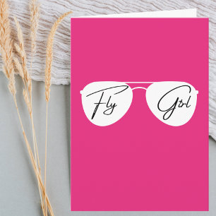 Vliegmeisje Piloot Zonnebril,Cute Roze Verjaardag Kaart