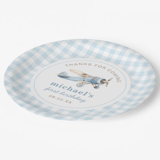  vliegreizen 1e verjaardag papieren bordje (Gekanteld)