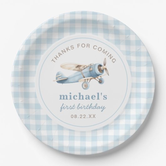  vliegreizen 1e verjaardag papieren bordje (Voorkant)