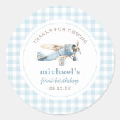 vliegreizen 1e verjaardag ronde sticker (Voorkant)