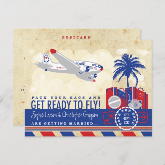 vliegreizen Save the Date Briefkaart (Voorkant / Achterkant)