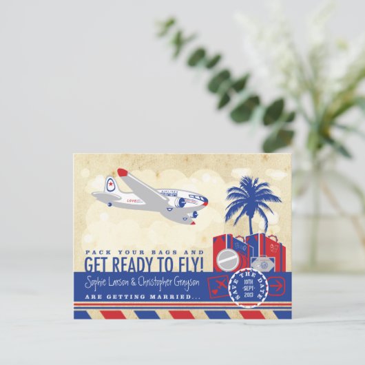  vliegreizen Save the Date Briefkaart (Staand voorkant)