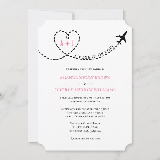 Vliegroute bestemming reis Liefde Vliegtuig Weddin Kaart (Voorkant)