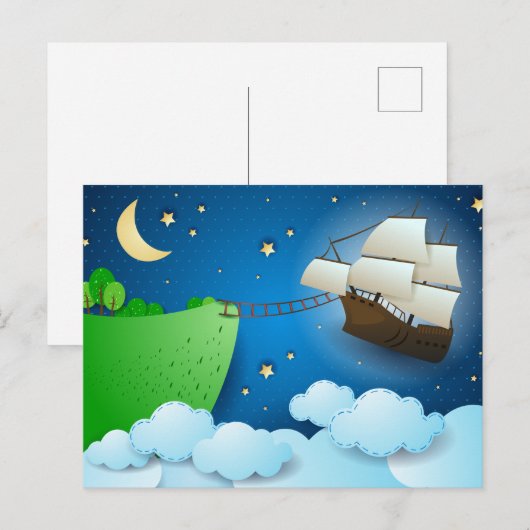 Vliegschip bij aanlanding briefkaart (Voorkant / Achterkant)