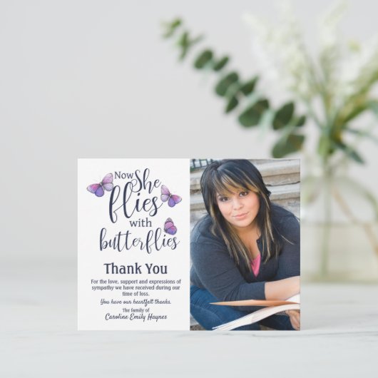 Vliegt met Butterflies Dank u voor de begrafenissy Bedankkaart (Staand voorkant)
