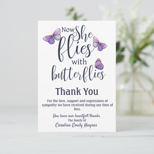 Vliegt met Butterflies Dank u voor de begrafenissy Bedankkaart (Staand voorkant)